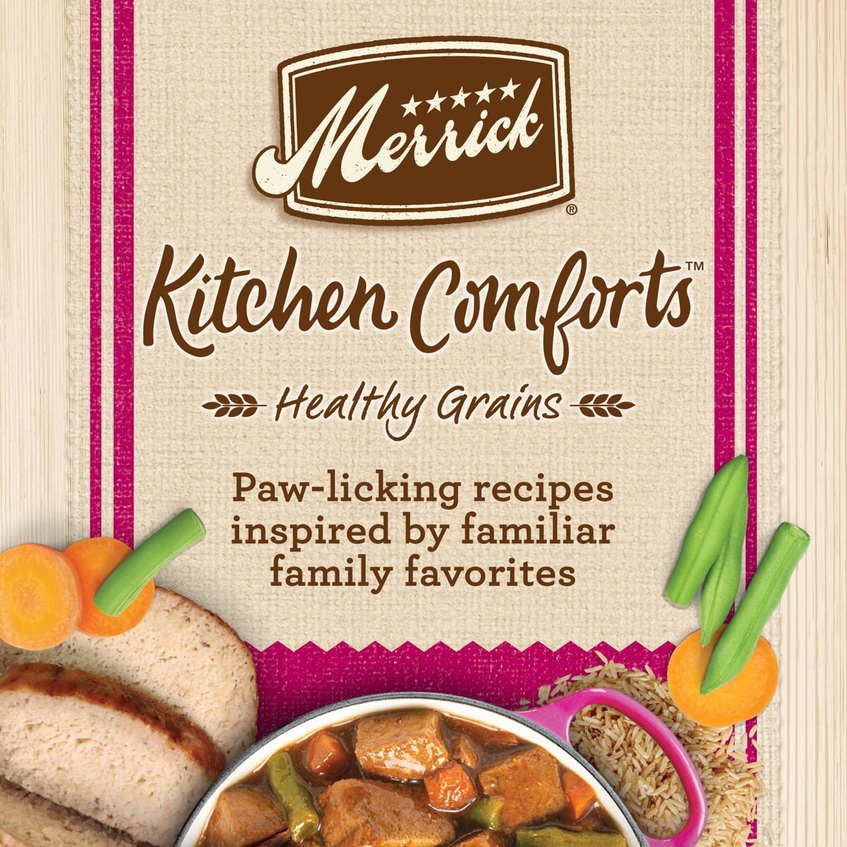 Merrick Kitchen Comforts Brown Rice Wet Dog Food， 12.7-oz can， case of 12