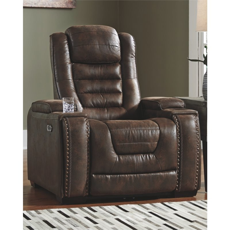 Signature Design by Ashley Game Zone Power Recliner in Bark   Contemporary   Recliner Chairs   by Homesquare  Houzz