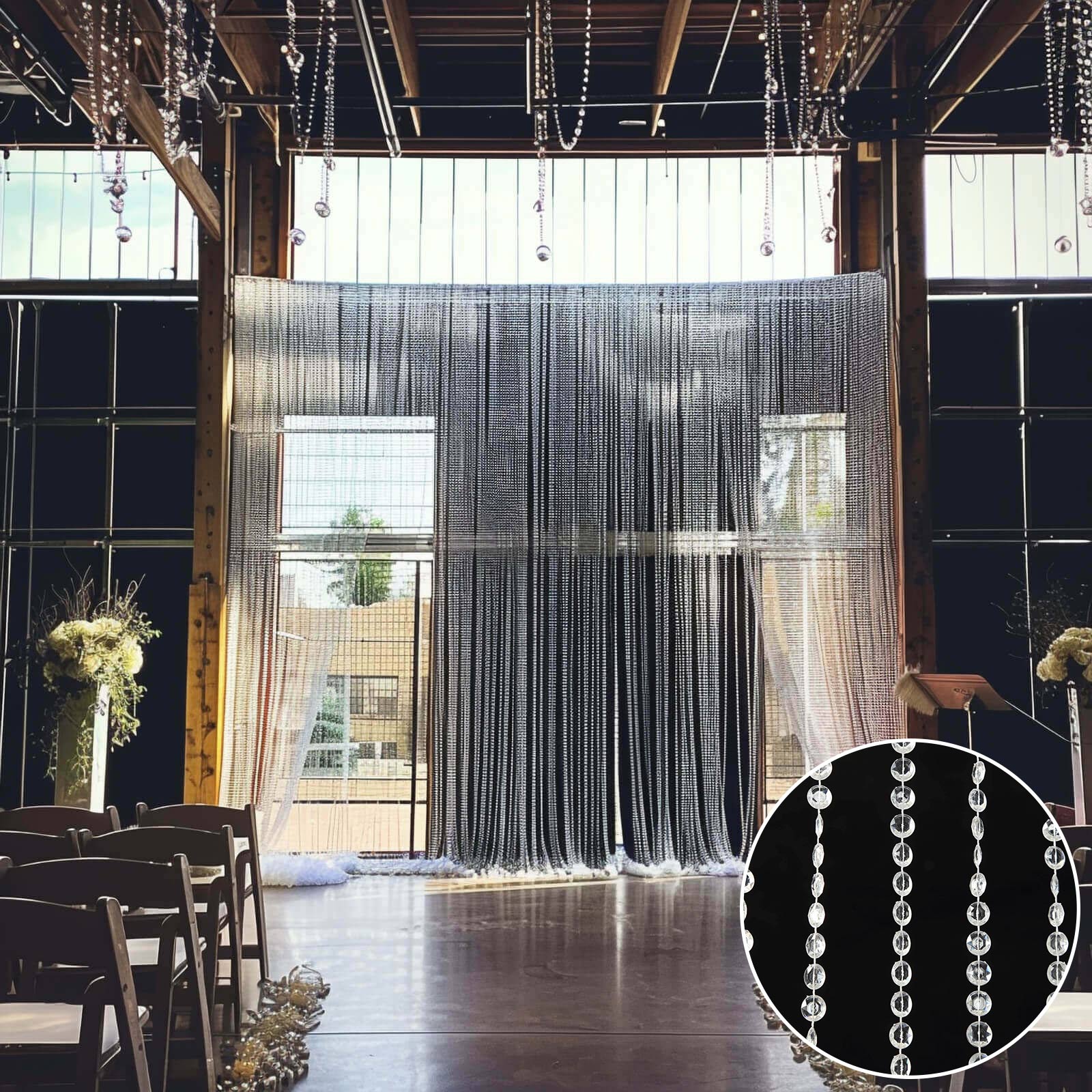 Acrylic Crystal Beaded Curtain with Polyester Rod Pocket, 43 Strands Room Divider Clear Diamond Cut Beads Doorway String Curtain - 5ftx16ft