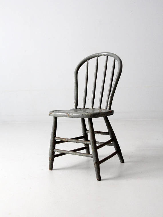 Consigned  Antique Primitive Gray Spindle Chair   Dining Chairs   by 86 Vintage  Houzz