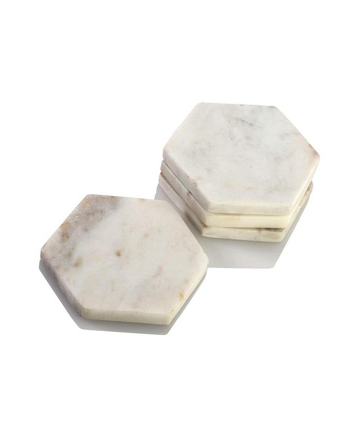 Mascot Hardware Unique Hexagon White Marble Coaster Set of 4