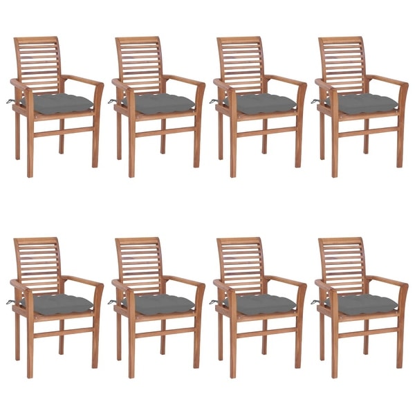 vidaXL Dining Chairs 8 pcs with Gray Cushions Solid Teak Wood