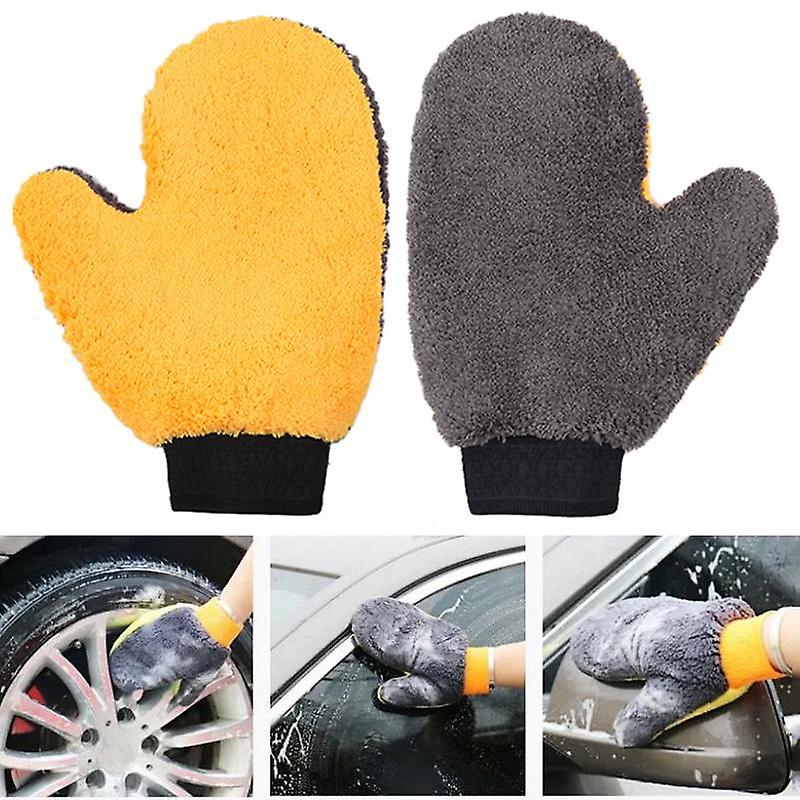 1pc Soft Car Washing Gloves Double-sided Fleece Microfiber Chenille Drying Cloth Car Body Window Tire Cleaning Glove Thicken