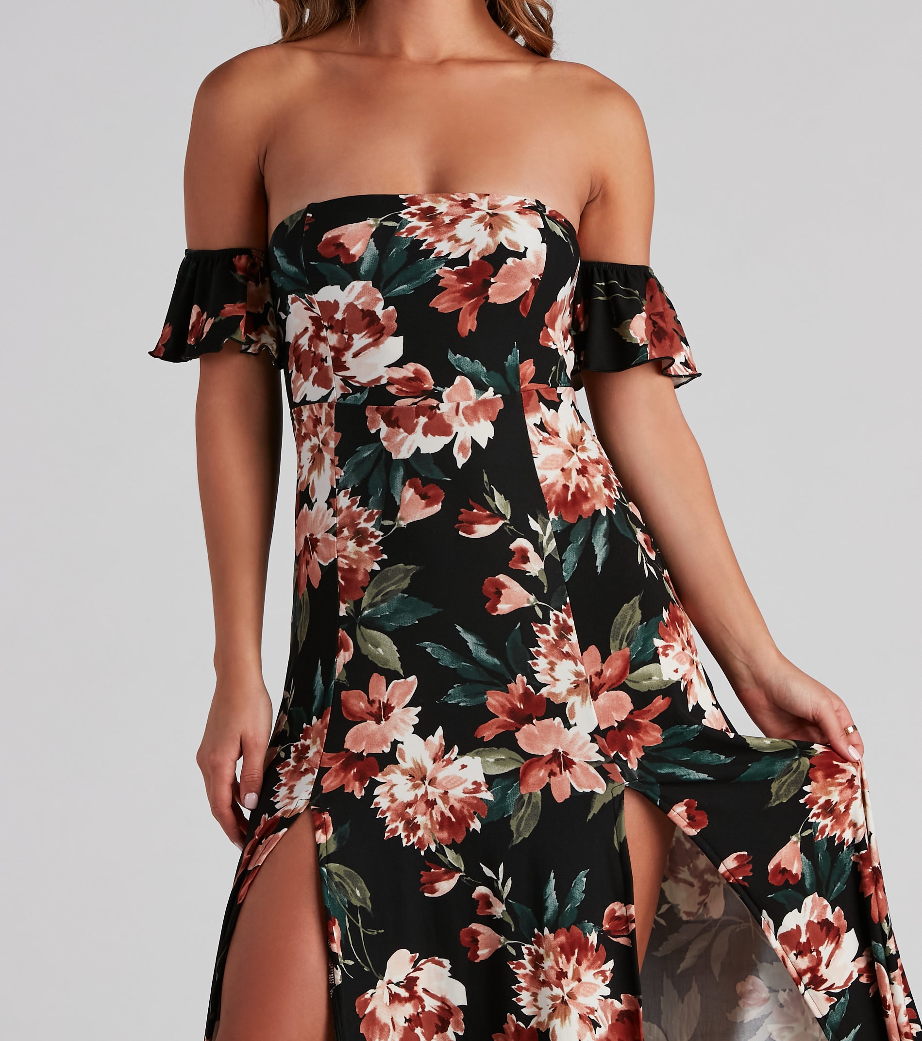 Vineyard Floral Slit Maxi Dress