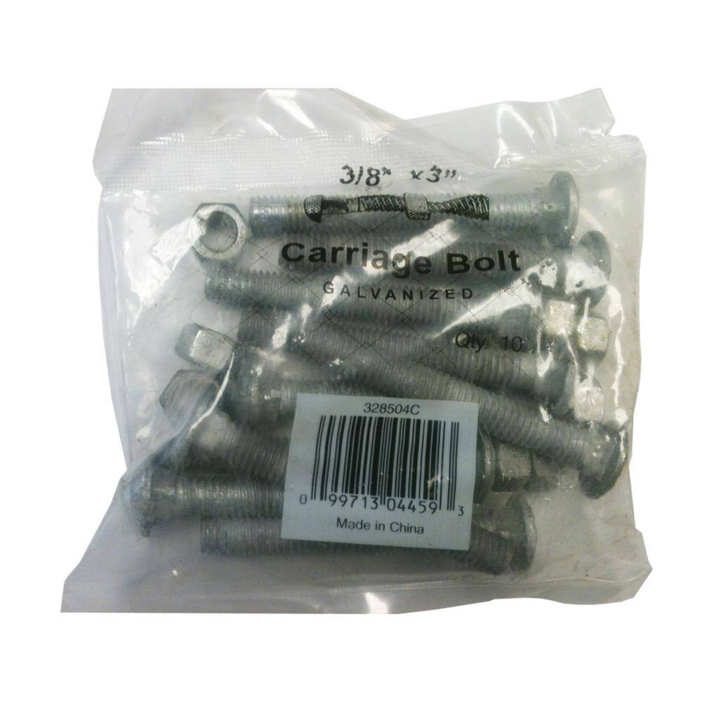 Everbilt 38 in. x 3 in. Galvanized Steel Carriage Bolt with Nut (10-Pack) 328504EB