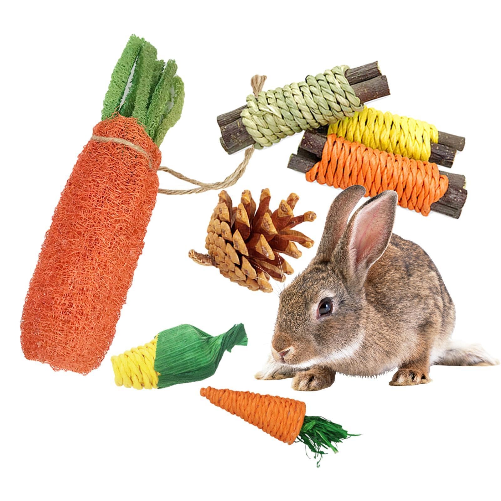 7x Hamster Chew Toys， Pet Bunny Chew Toys， Natural Guinea Rabbit Toys Accessories， Care Molar Toy for Rabbits Gerbils Rats Chinchillas