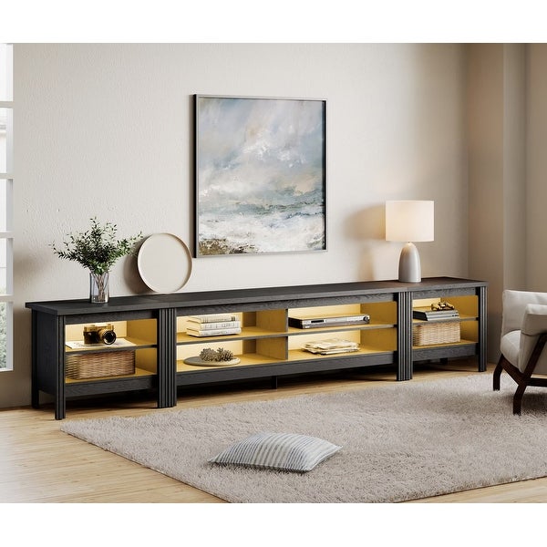 Black TV Stand for 75/85/100 Inch TV， Television Stand and End Table Set