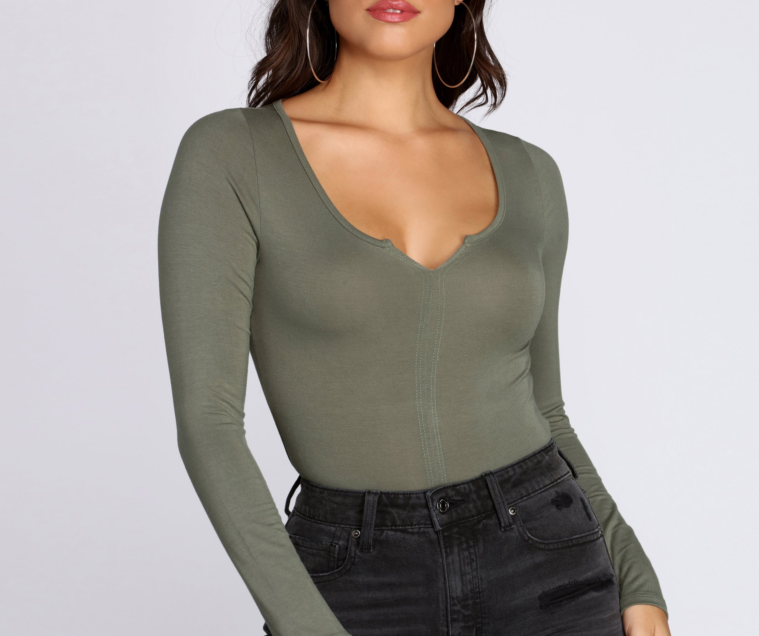 Long Sleeve Notched Bodysuit