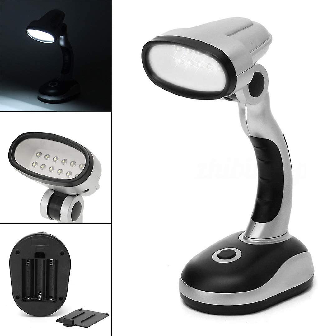 12 Led Portable Lamp Desk Work Home Office Reading Computer Bedside Table Camping Flexible Wireless Cordless Bright Light Battery Powered Torch (black