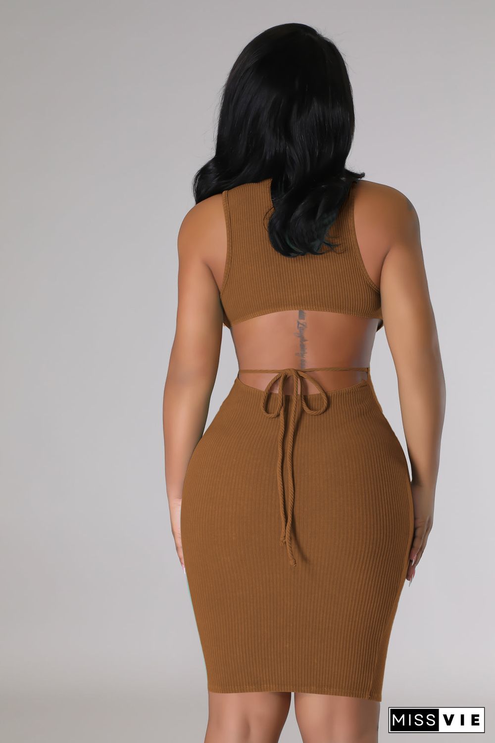 Solid Color Sleeveless Open Back Bodycon Dresses