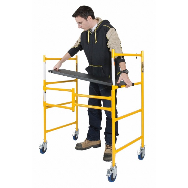 Metaltech 4 Foot High Portable Adjustable Platform Basic Mini Mobile Scaffolding Ladder With Locking Wheels