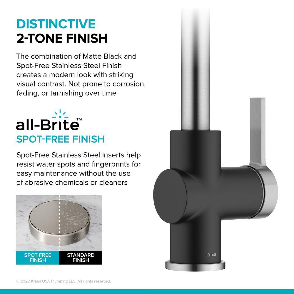 KRAUS Britt Commercial Style Pull-Down Single Handle Kitchen Faucet in Spot-Free Stainless SteelMatte Black KPF-1691SFSMB