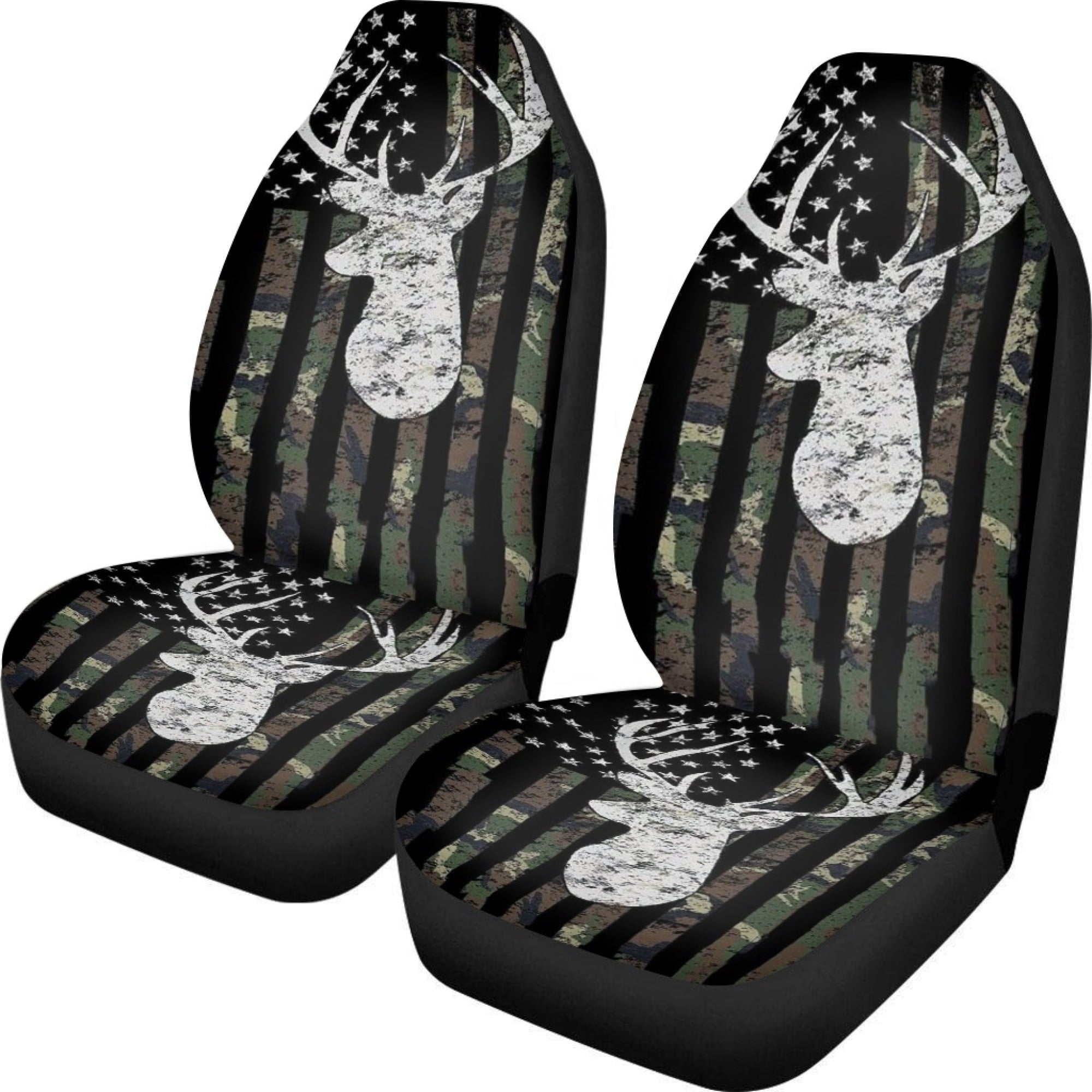 Diaonm American Flag Print Car Seat Covers Universal Fit Most Vehicles Sedans Vans Trucks Camouflage Hunting Deer Print Automotive Interior Accessories