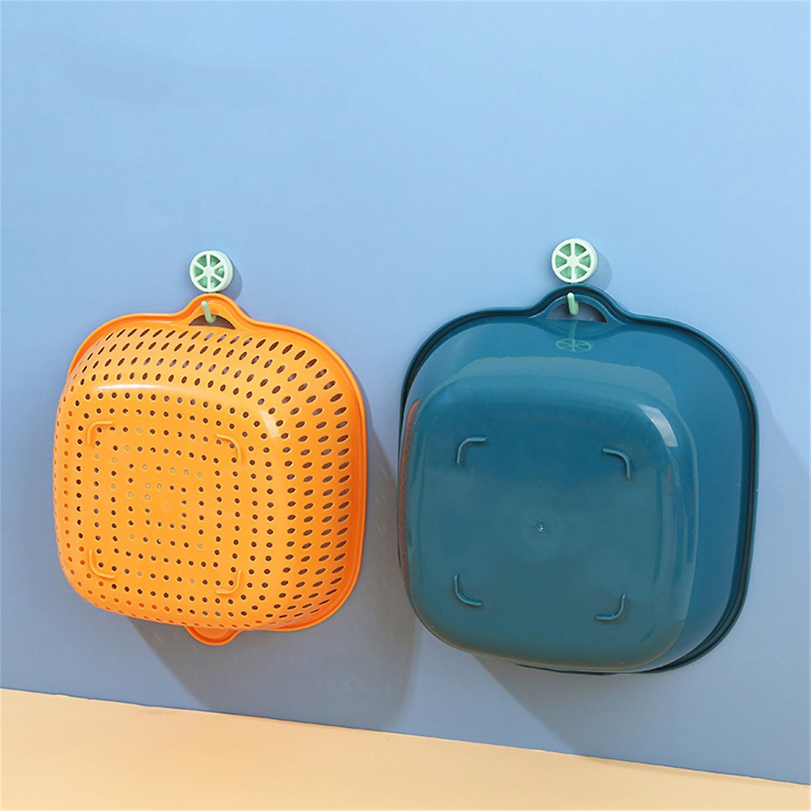 Fruit Vegetable Colander Multi Layer Kitchen Washing Strainer Basket with Hanging Hole for Fruits Vegetables Blue Yellow20x18x8cm / 7.9x7.1x3.1in