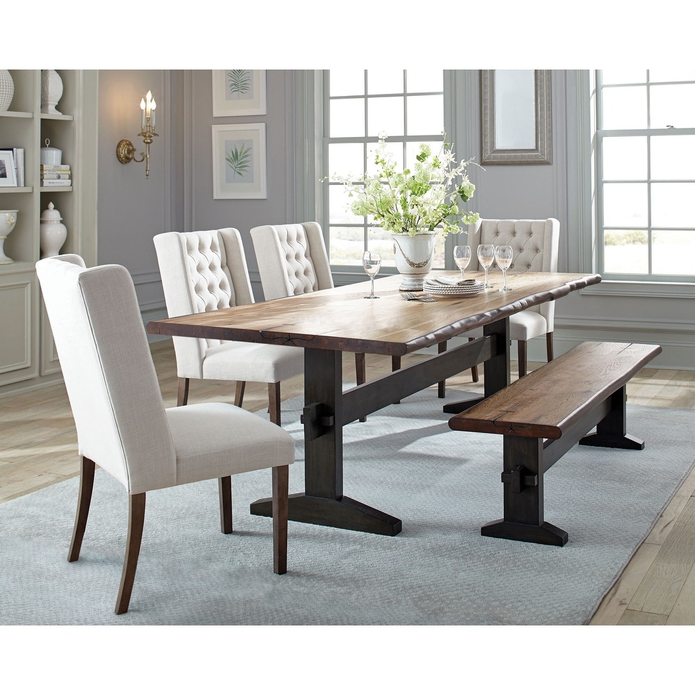 Coaster Furniture Bexley Live Edge Trestle Dining Table Natural Honey and Espresso   90.00'' x 42.00'' x 30.00''