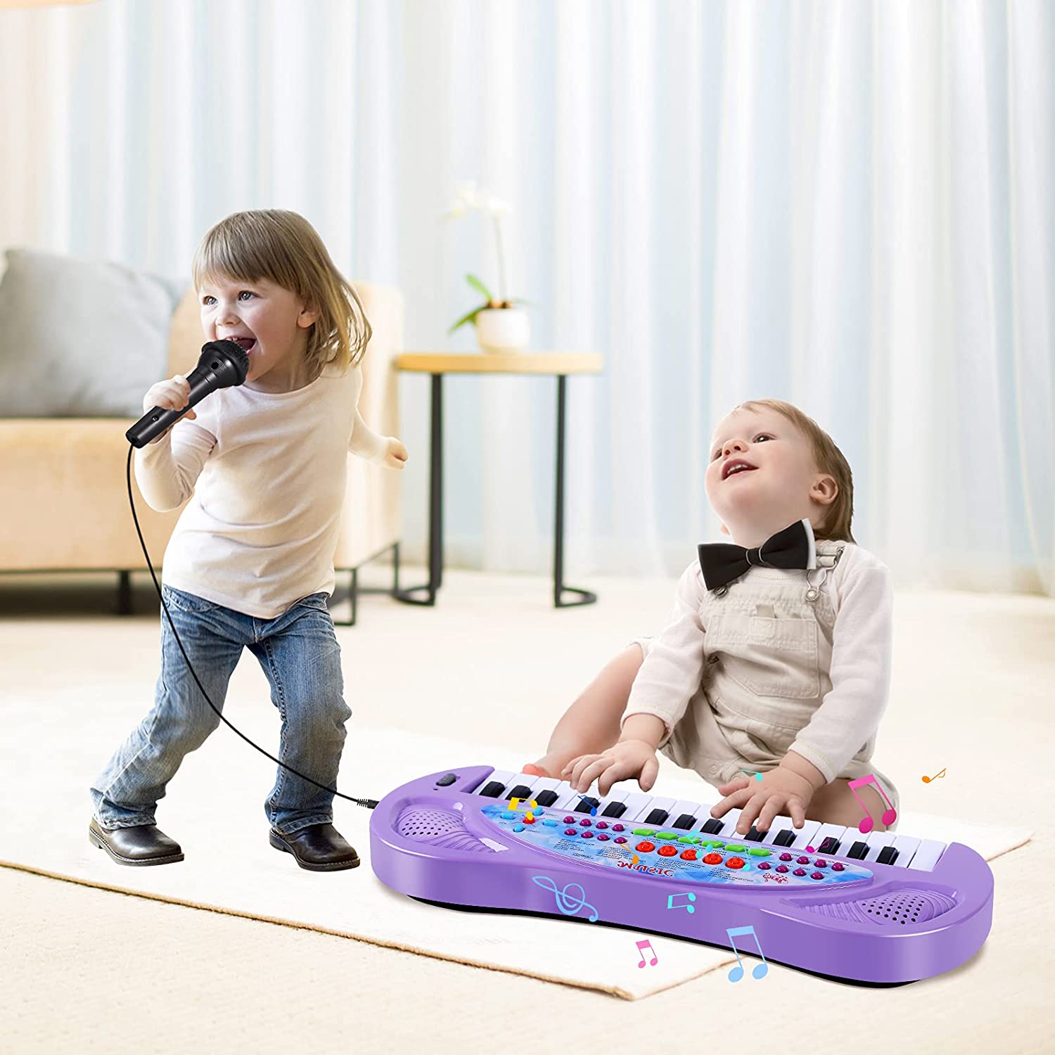 HAOTUTOYS Piano Keyboard for Kids， 32 Keys Portable Piano Early Learning Educational Electronic Music Keyboard Instrument Toys for 3 4 5 6 Year Old Boys and Girls (Purple)