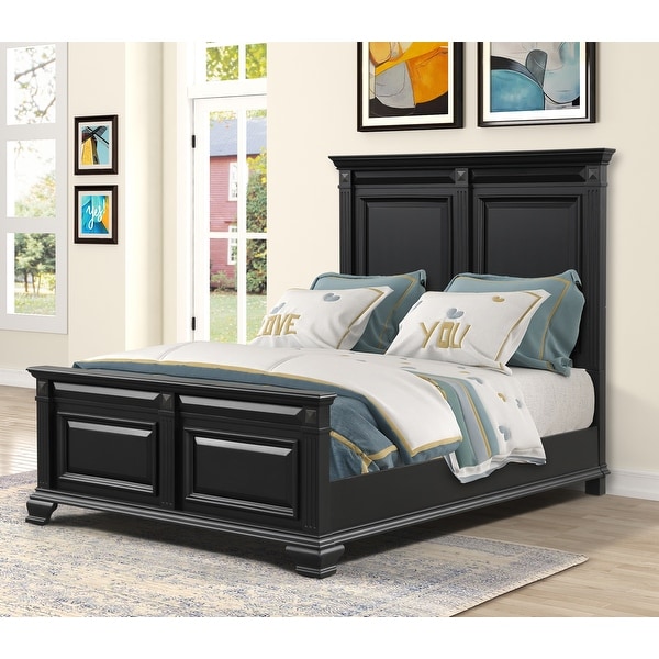 Roundhill Furniture Renova Vintage Black Wood Bedroom Set， Panel Bed， Dresser， Mirror， Two Nightstands - - 31525130