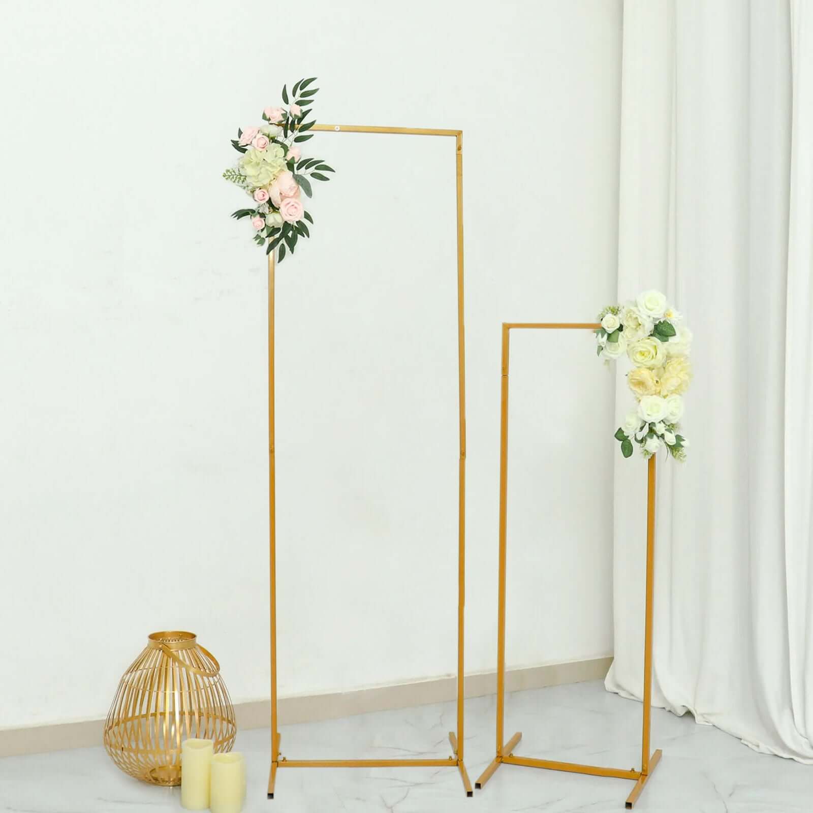 Gold Metal Frame Wedding Arch, Rectangular Backdrop Stand, Floral Display Frame 5.5ft