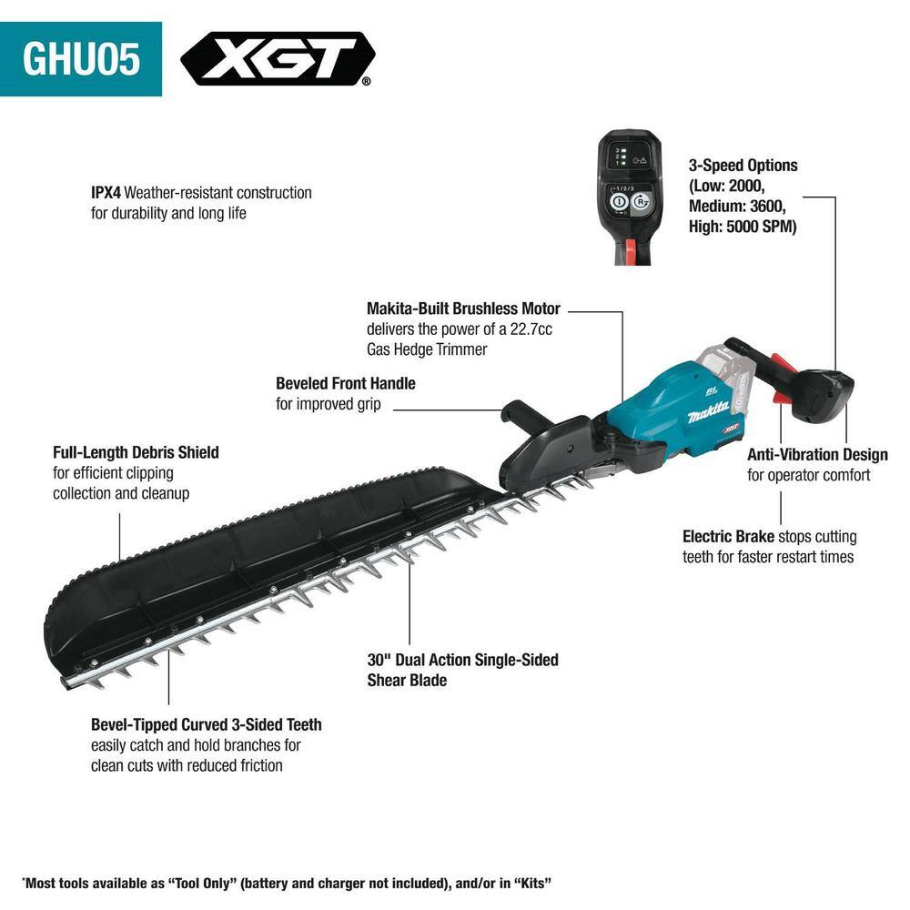 Makita 40V max XGT Brushless Cordless 30 in. Single-Sided Hedge Trimmer Kit (4.0Ah) GHU05M1