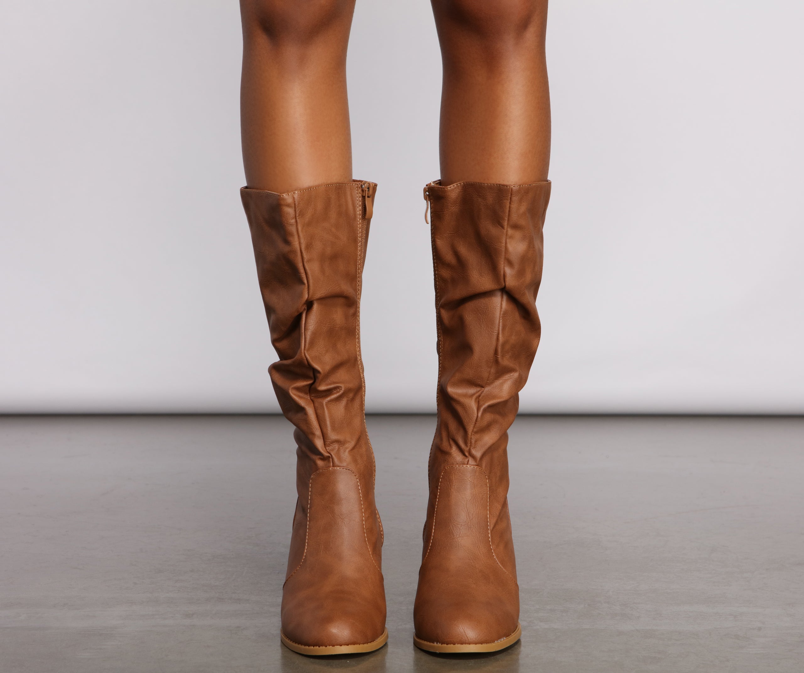 Faux Leather Slouched Knee-High Boots