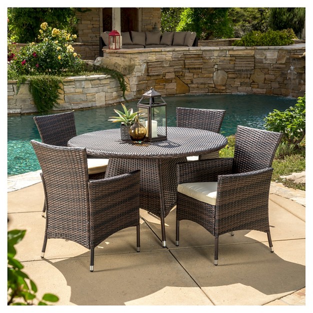 Rodgers 5pc Wicker Patio Dining Set With Cushions Brown Christopher Knight Home