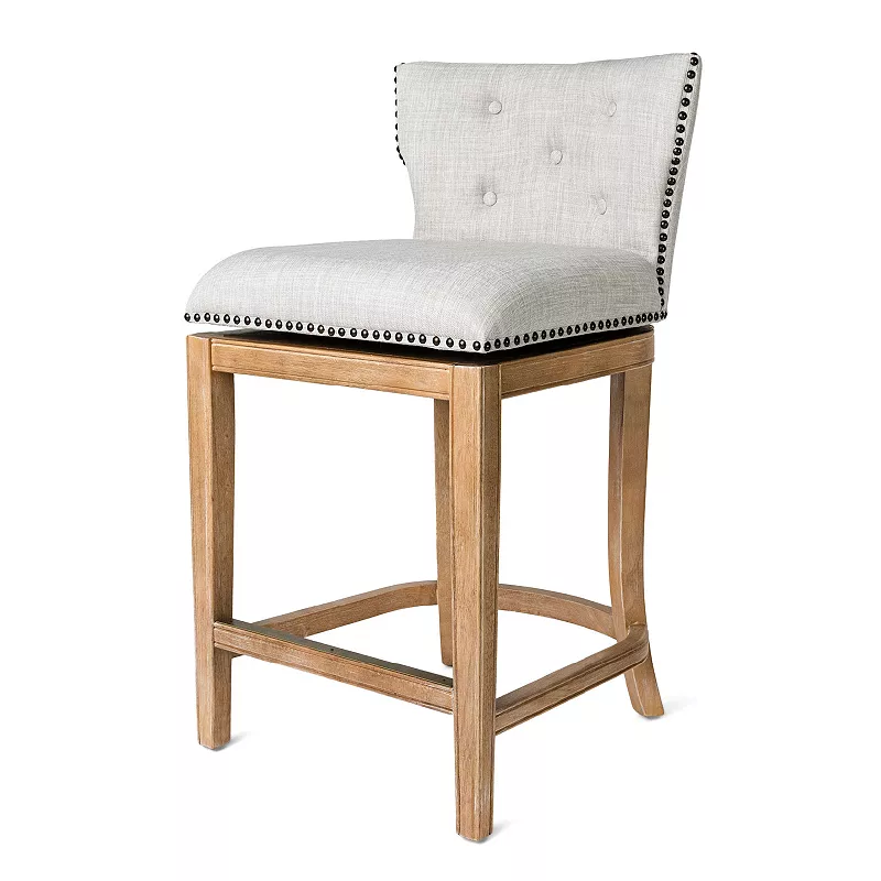 Maven Lane Hugo Counter Stool， Weathered Oak Finish Sand Color Fabric Upholstery