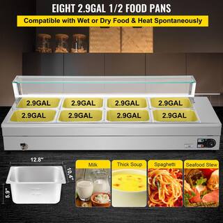 VEVOR 8 Pan x 12 GN Bain Marie Food Warmer 88 qt. Food Grade Stainless Steel Commercial Food Steam Table 1500-Watt BLZBWTC8PB2800001V1