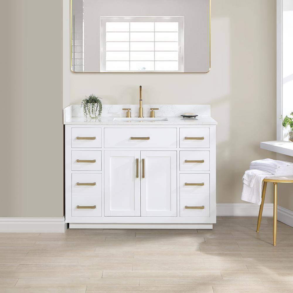 Altair Gavino 48 in. W x 22 in. D x 34 in. H Bath Vanity in White with Grain White Composite Stone Top 557048-WH-GW-NM