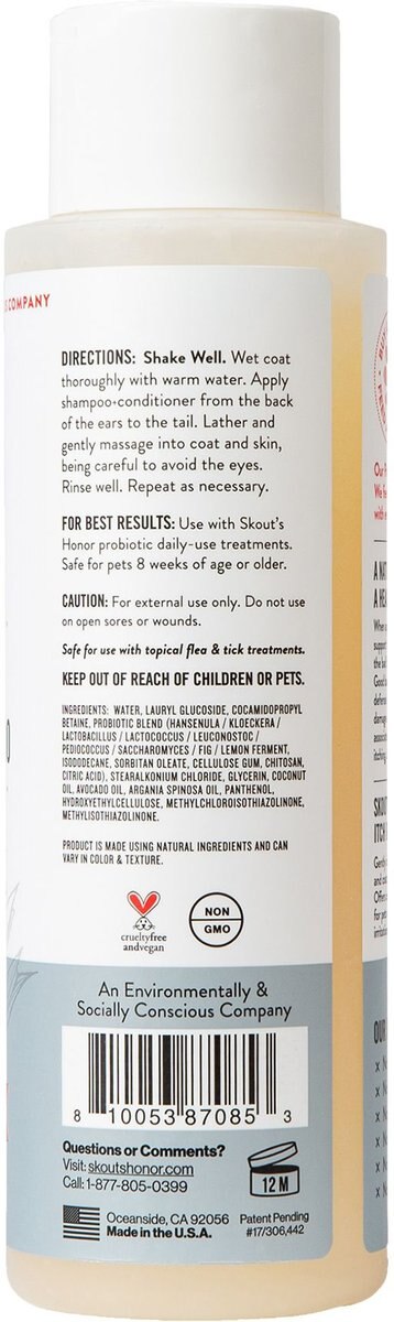 Skout's Honor Probiotic Itch Relief Dog and Cat Shampoo， 16-oz bottle