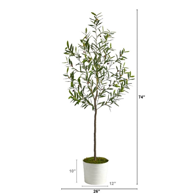 Nearly Natural 70-in Olive Artificial Tree In White Tin Planter