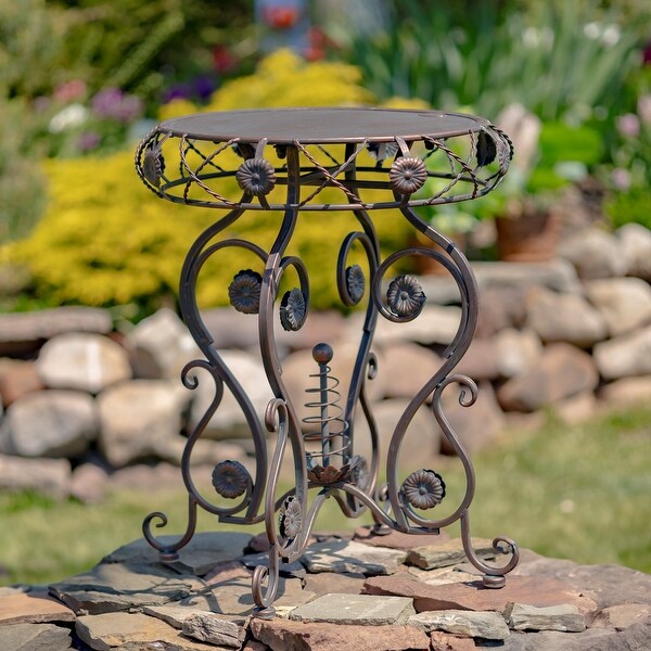 25.2 Inch Tall Round Iron Table with Flower Accents