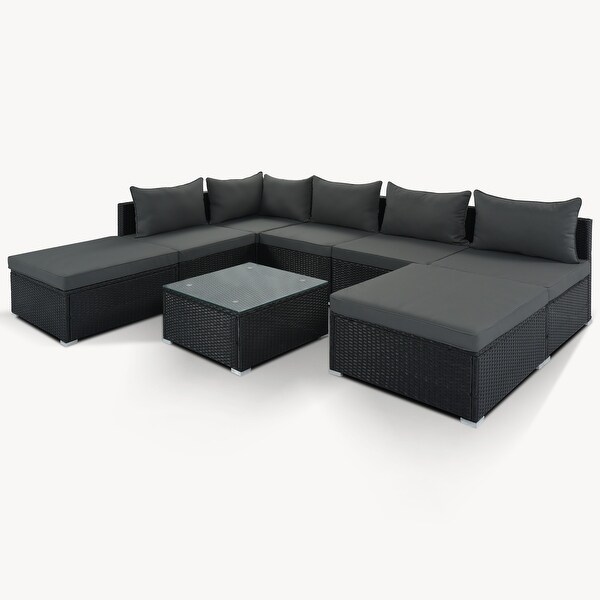 Outdoor Wicker 8Pieces Sofa Set with Cushions and Coffee Table