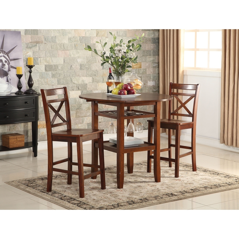 Farmhouse Style Versatility Tartys Counter Height Table  Round Leg Table with 2 Drop Leaves  Open Compartment