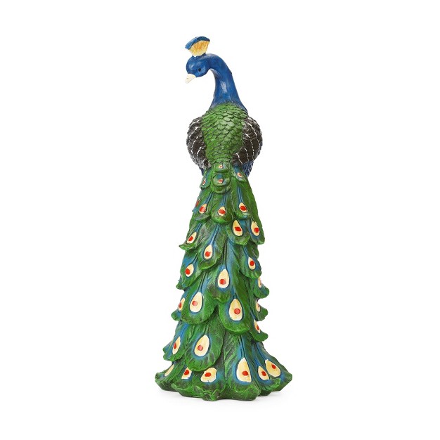 Techko Maid Peacock Meditating Solar Outdoor Garden Statue Decor With Spotlight