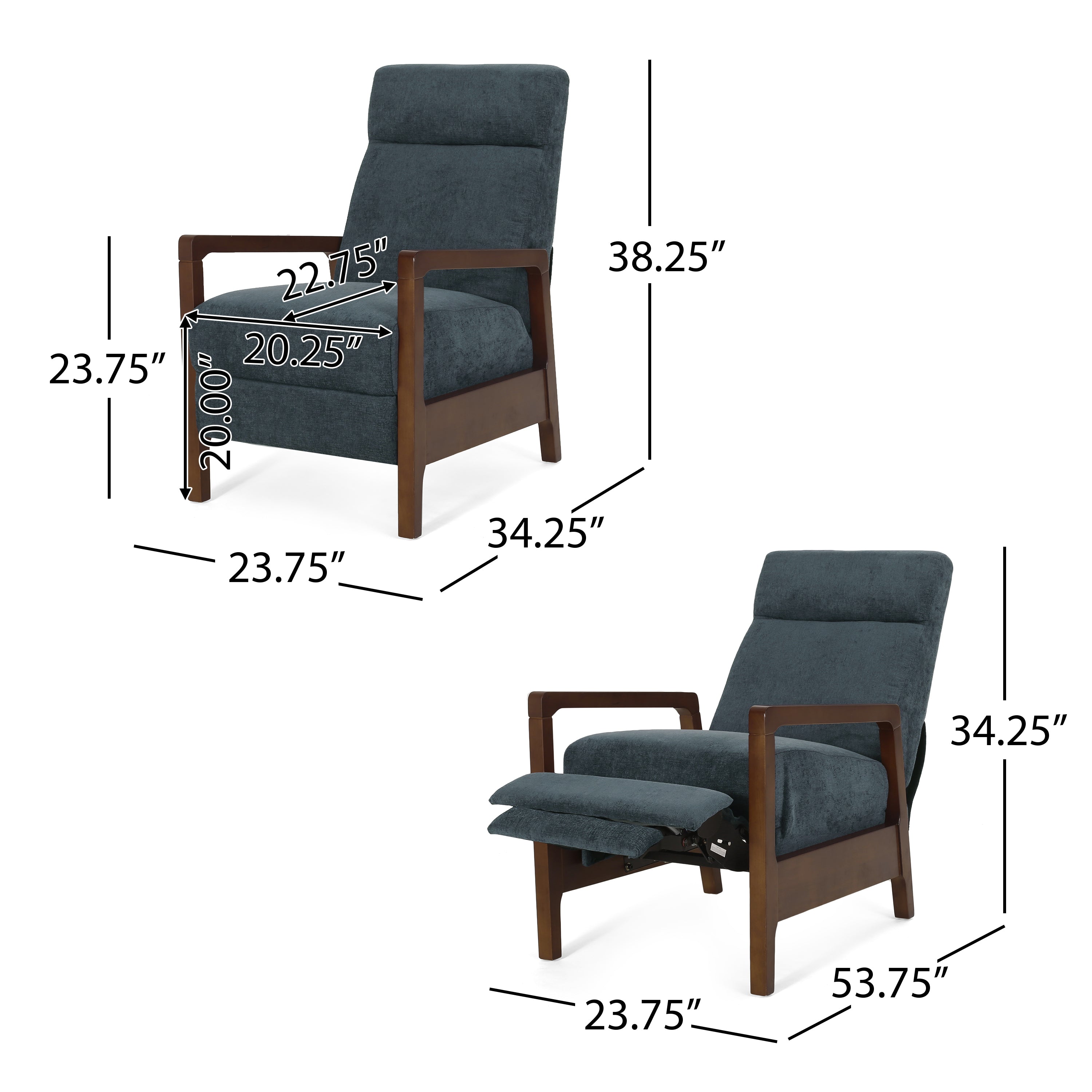 Castner Contemporary Fabric Waterfall Back Pushback Recliner