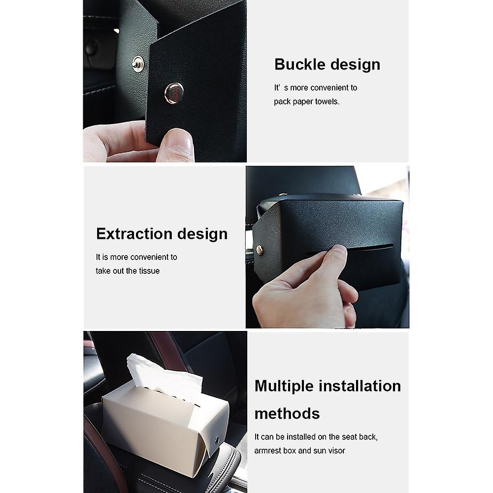 Car Creative Tissue Box For Seat Back Sun Visor Household Leather Paper Box Gray