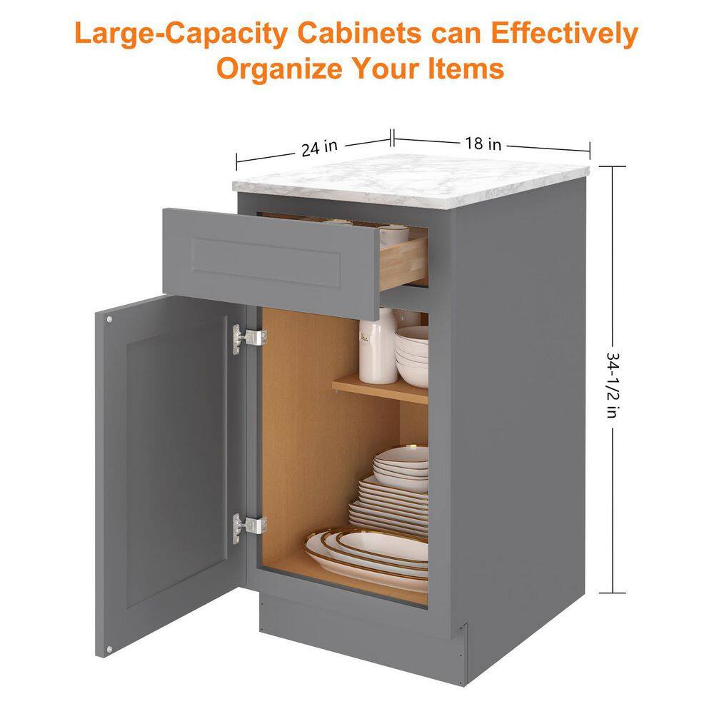 HOMEIBRO 18 in. W x 24 in. D x 34.5 in. H in Shaker Gray Plywood Ready to Assemble Base Kitchen Cabinet with 1-Drawer 1-Door HD-SG-B18-A