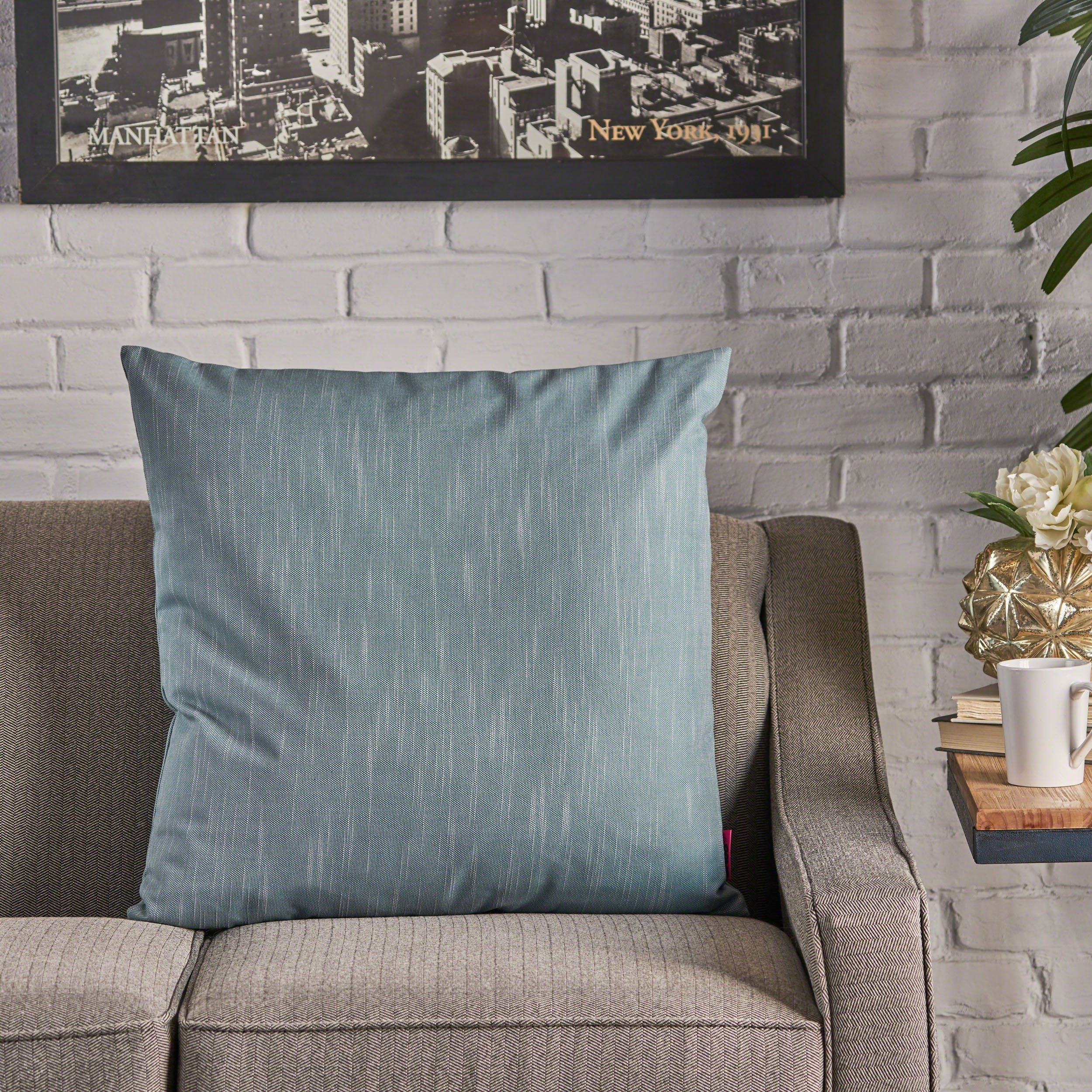 Misty Indoor Teal Water Resistant Large Square Throw Pillow