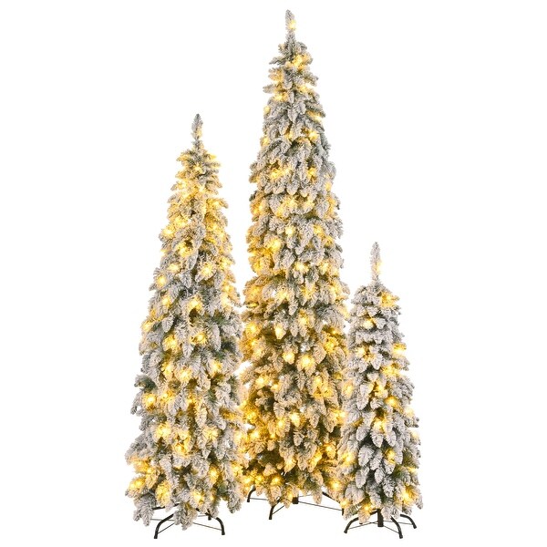 Set of 3 Hinged Xmas Trees with 820 WarmYellow LED Lights and 2539 Branch Tips，PreLit Green Pine Artificial Christmas Tree