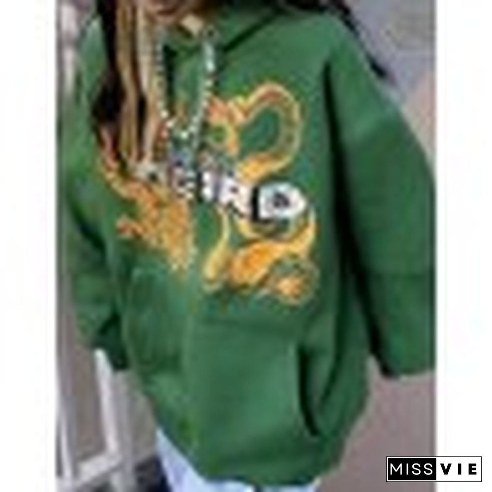 Dragon Graphic Fleece Lined Pullover Hoodie