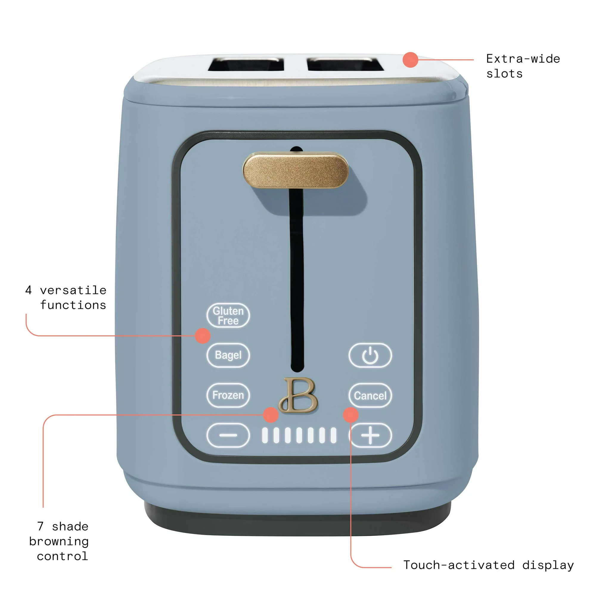 Beautiful 2 Slice Touchscreen Toaster， Cornflower Blue by Drew Barrymore