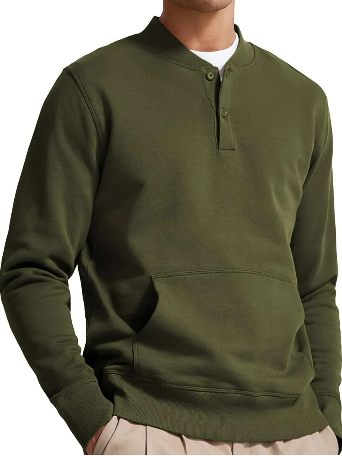 Men's Henley Casual Long Sleeve Stylish Button Pocket Pullover Sweatshirt