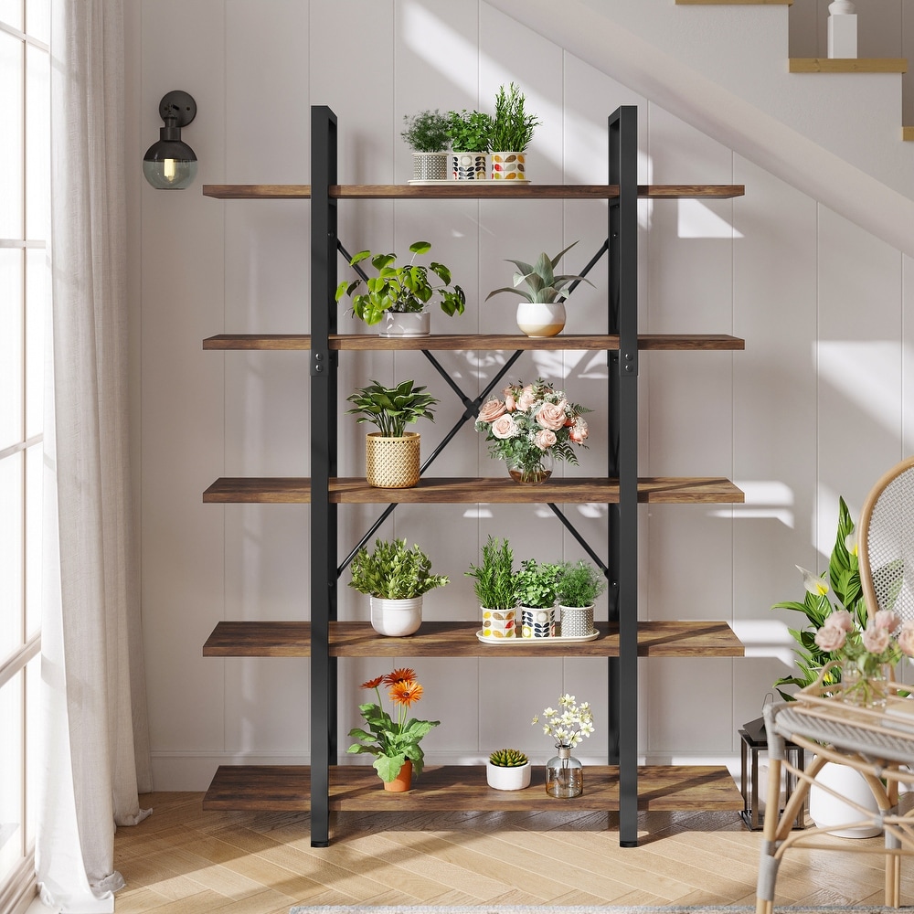 Roul Wood 5 Tier Bookshelf Freestanding 5 Shelf Bookcases Open Display Storage