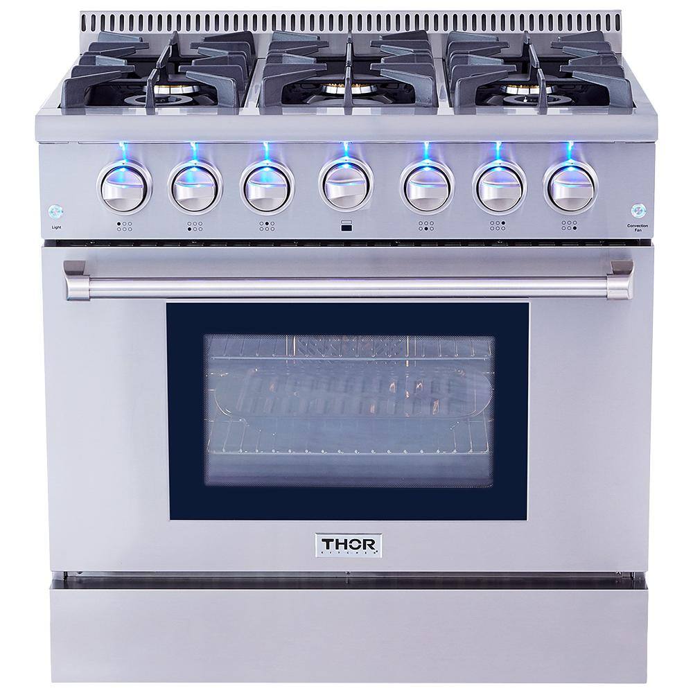 Thor Kitchen 36 in. 5.2 cu. ft. Oven Gas Range in Stainless Steel HRG3618U