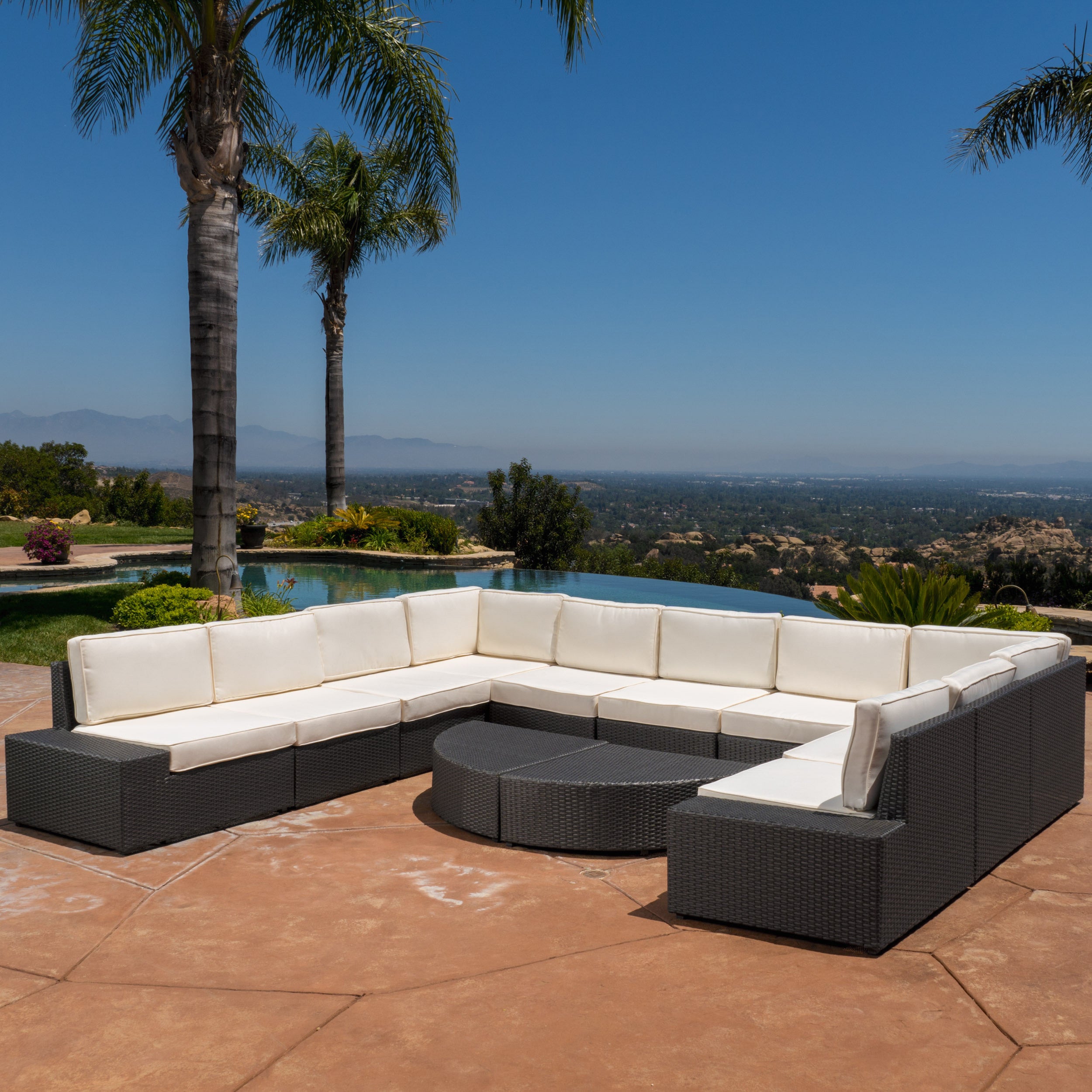 Reddington 12pc Outdoor Wicker Sectional Sofa Set w/ Cushions