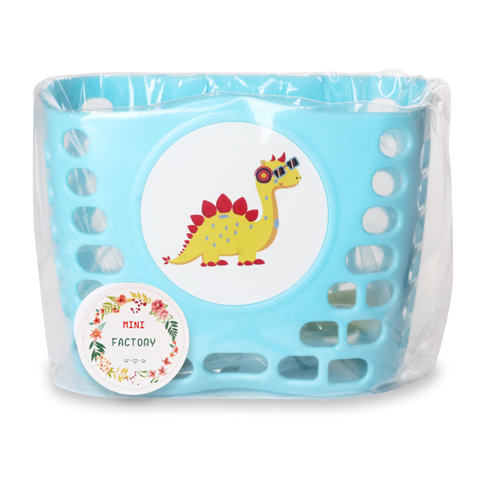 Kid's Bike Basket， Blue Basket Holder Cute Dinosaur Pattern Bicycle Front Handlebar Basket for Kid Kids