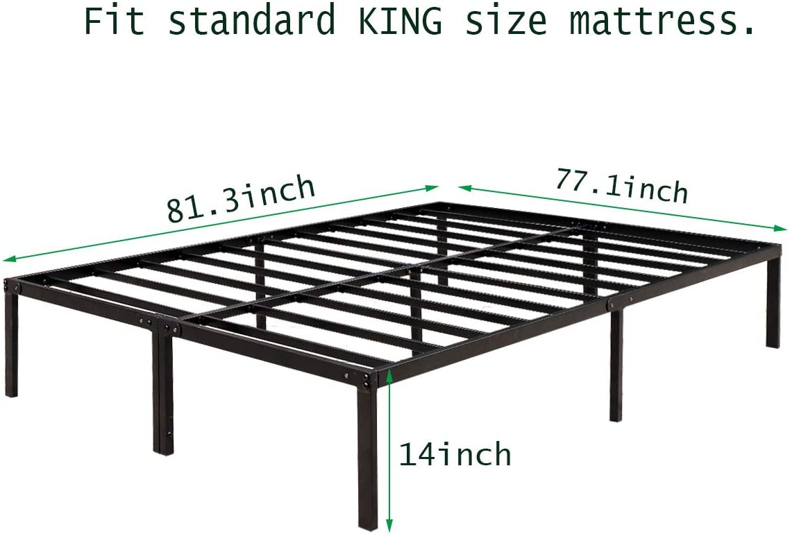 FOYUEE Platform King Bed Frame 14 inch Tall, No Box Spring Need Metal Bedframe with Storage Heavy Duty