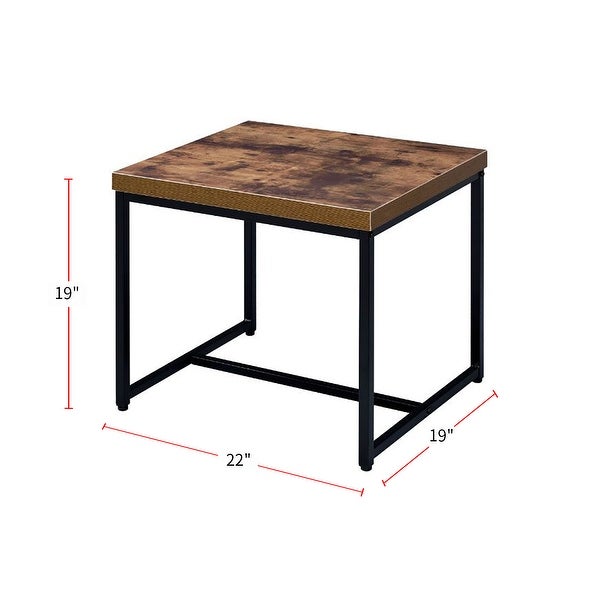 Wood End Table with Metal Sled Base in Weathered Oak