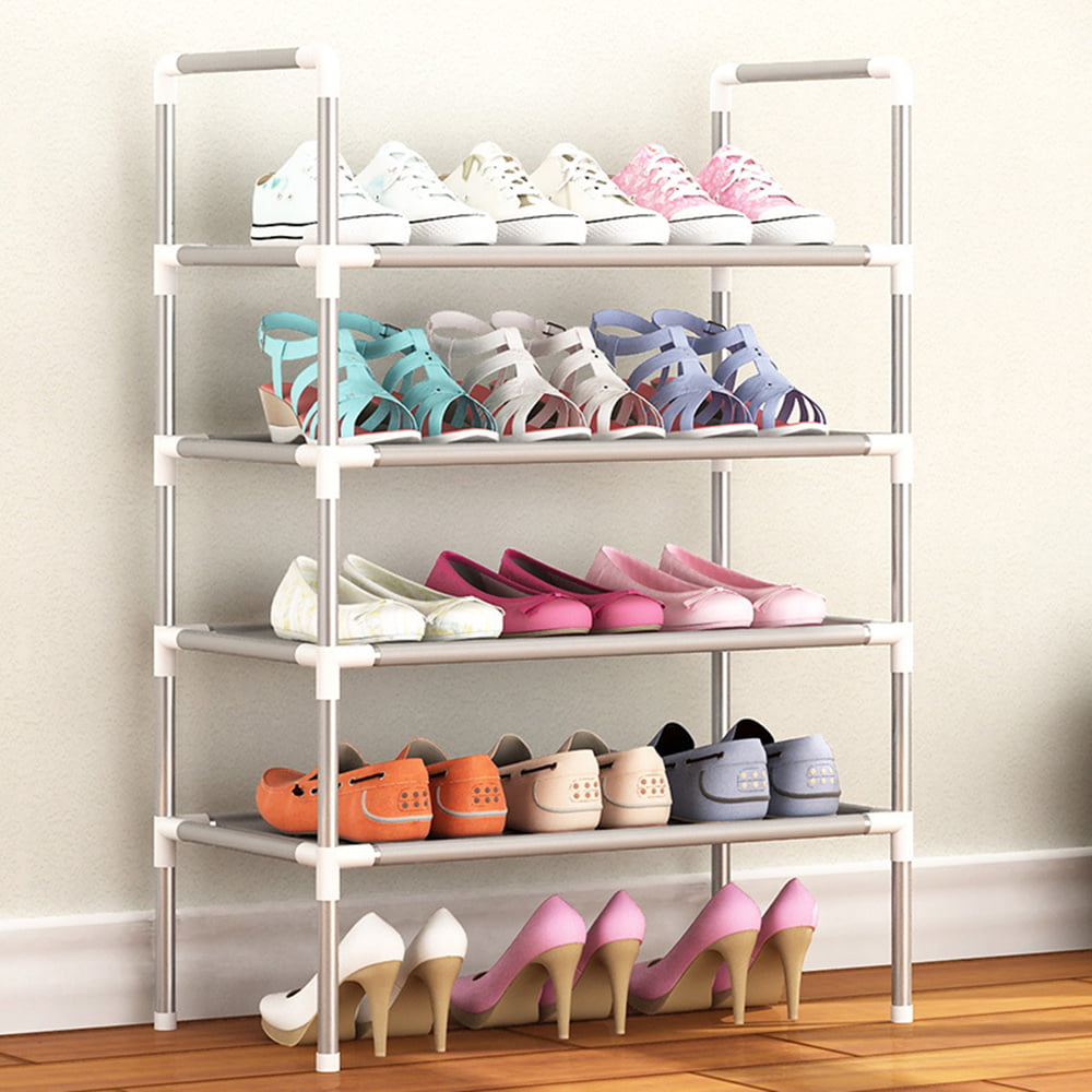 ACEUR 4-Tier 12 Pairs Portable Shoe Rack Shoe Organizer Storage Stand， Expandable for Heels，Boots， Silver Grey