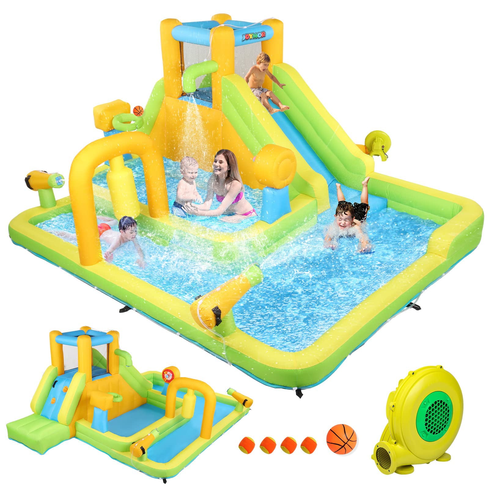 Lakecy Inflatable Water Slide Park Water Slides Inflatables Bouncer House for Kids and Adults Backyard Outdoor Fun w/Air Blower